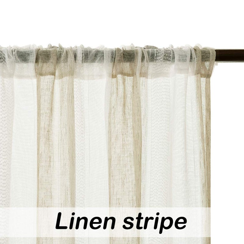 Central Park Beige and White Stripe Sheer Curtains Boucle Linen Farmhouse Rustic Window Curtain Panel Yarn Dyed Woven 84 Inches Long for Living Room Bedroom with Rod Pocket, 40" W x 84" L (Pack of 2) - Image 3